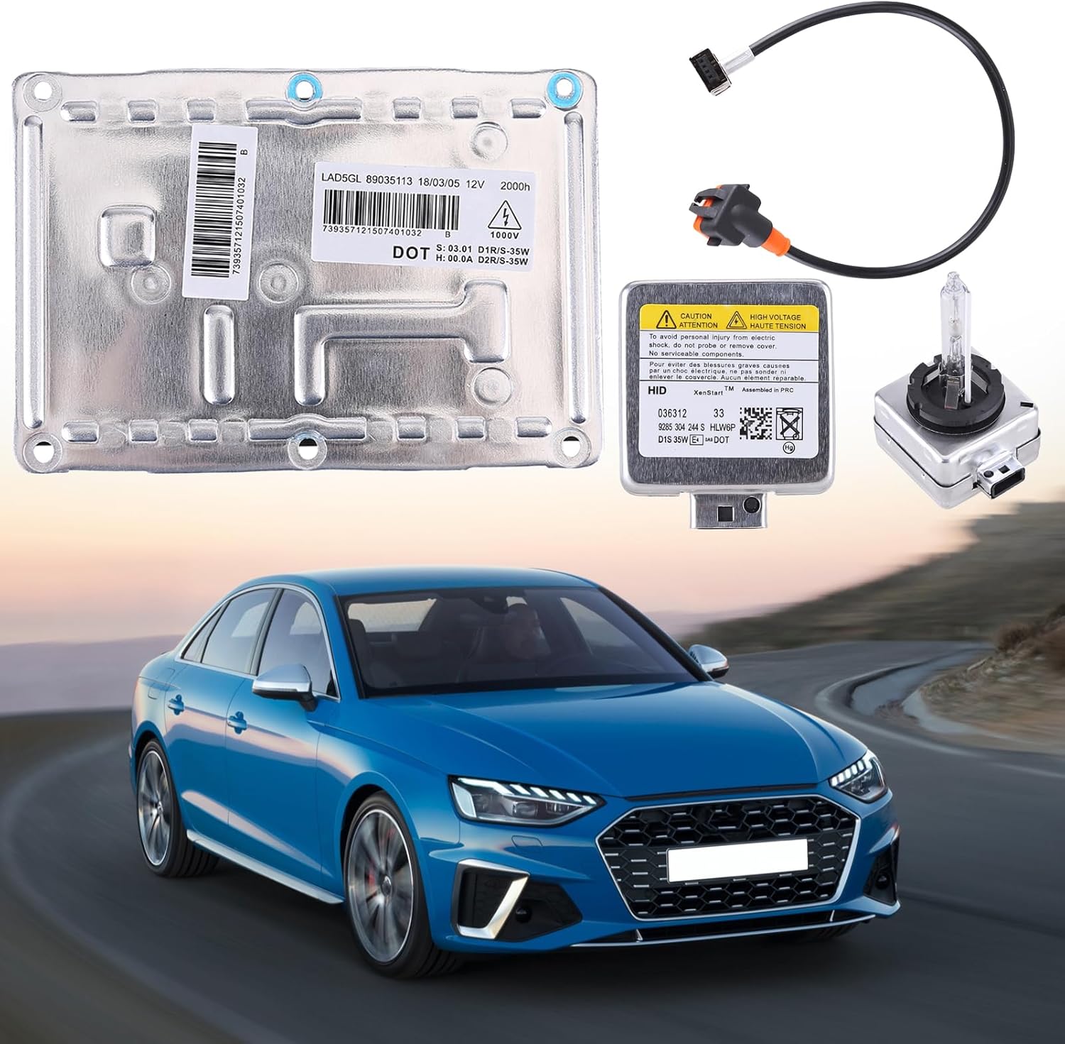 HID Xenon Headlight Ballast Control unit with igniter & D1S Bulb 89035113 for Cadillac SRX CTS, for Volvo S60 S80 V70 XC70 XC90, for Jaguar XJ8 XJR, for A4 S4, Xenon Ballast Control Module