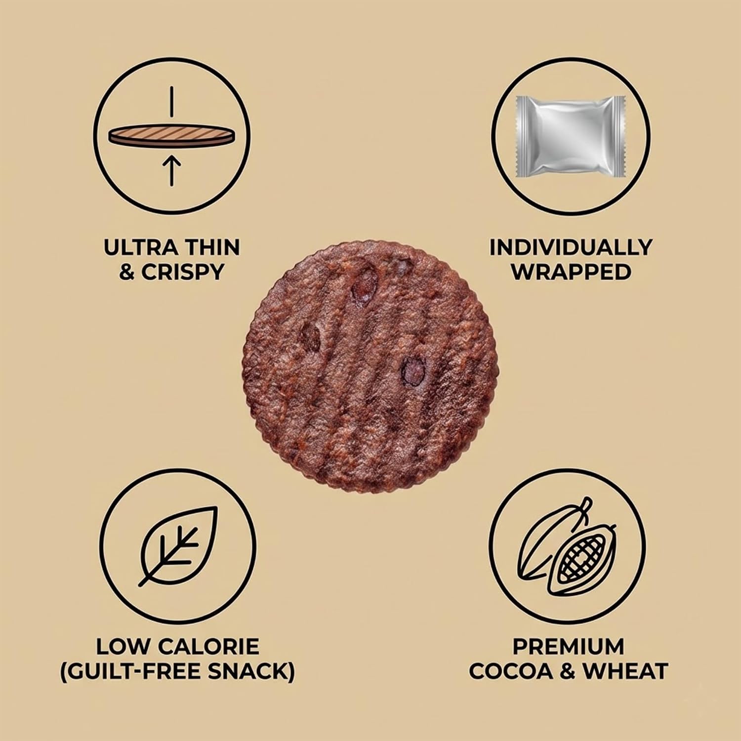 Vloong Ultra-Thin Cocoa & Chocolate Thin Crackers with Real Melted Chocolate Chips, Premium Gourmet Sweet Snack for Coffee & Tea, Individually Wrapped Office Snacks– 6.35oz (180g) Box thumbnail