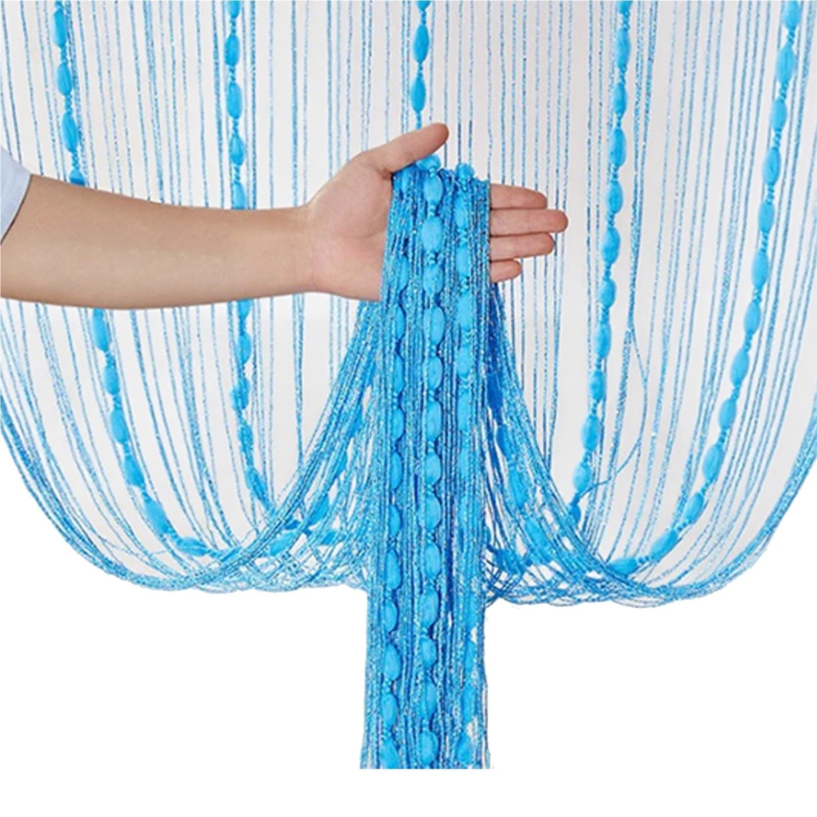 FonHNDG Bead curtains for doors Living Room Divider Crystal Bead String Curtain 1X2M Tassel Fringe Door For Salon And Sheer Wedding Decoration(Blue)