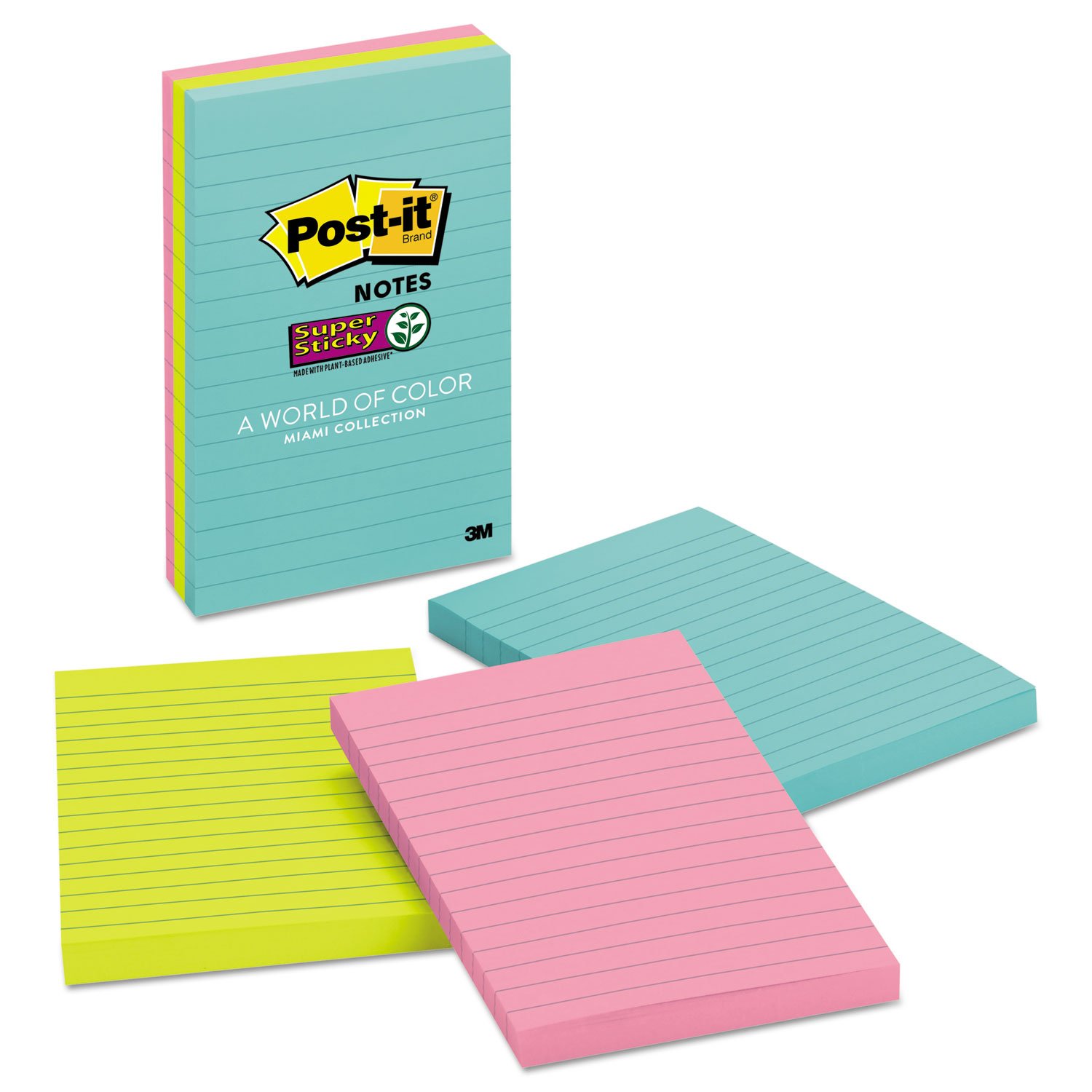 Post-it Notes Super Sticky 6603SSMIA Super Sticky Pads Miami Colors 4 x 6 Miami 90/Pad, 3 Pds/PK