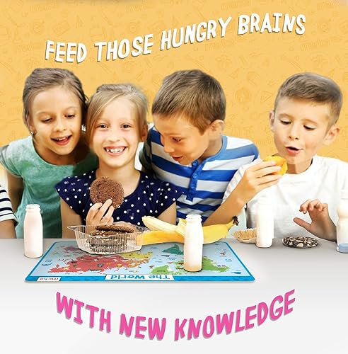 Miniatura 2 de merka Manteles individuales infantiles con mapa del mundo para niños, para mesa de comedor, Atlas Mundial, mapa, países, continentes y océanos,