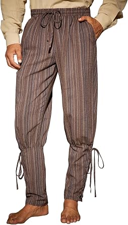 Runcati Mens Medieval Renaissance Pants Striped Pirate Costume Trousers
