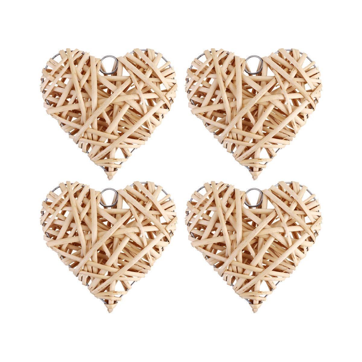 4PCS Wicker Hearts for Hanging,5.59Inch Rattan Heart Wreath Rustic Wicker Wall Decor for Wedding Christmas Holiday Party Supplies