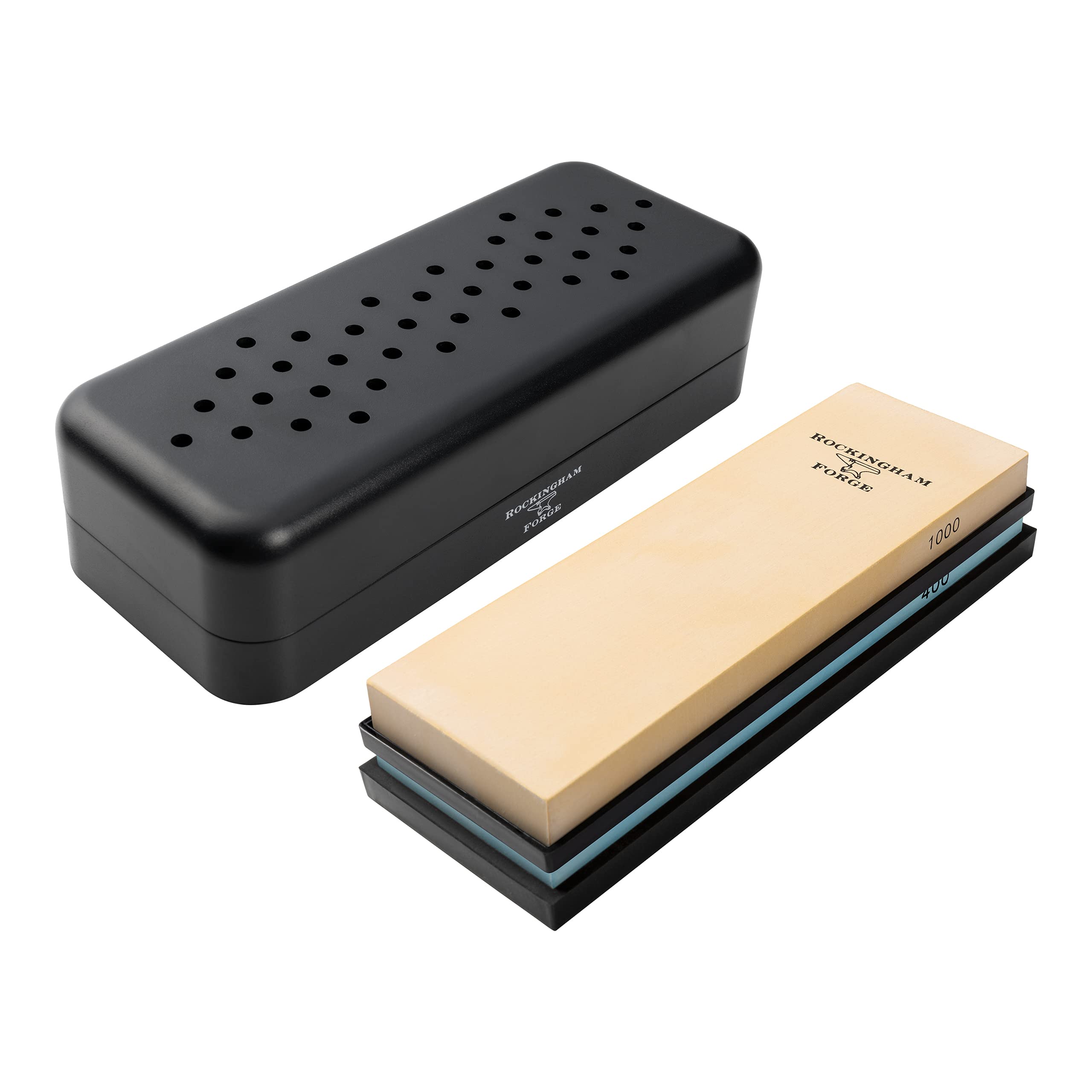 Rockingham Forge 400/1000 Grit Combined Ceramic Whetstone - Coarse, Medium with Rubber Non-Slip Base and Case, Whetstone, Knife Sharpener