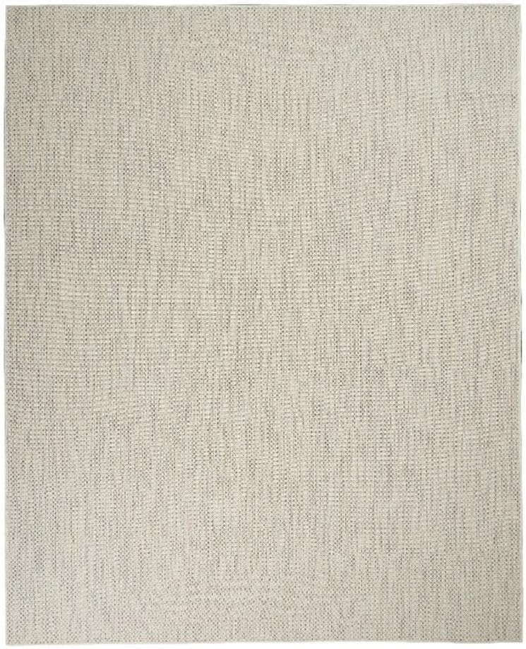 Pemberly Row Contemporary Geometric Area Rug, 10' x 14', 100% Polypropylene, Ivory and Silver, Rectangular Indoor/Outdoor Rug, Subtle Texture, Modern Style for Patio or Living Room