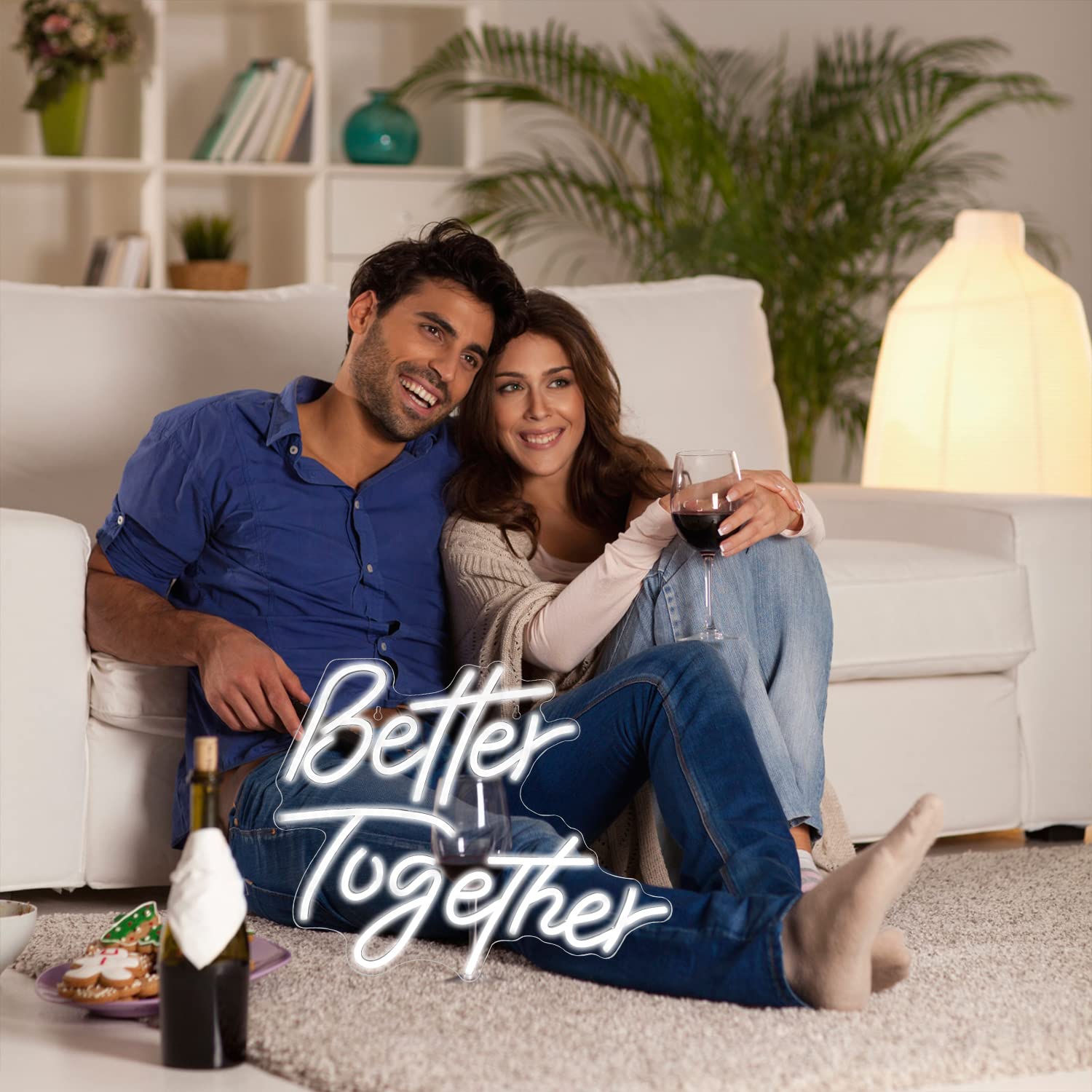 Looklight Better Together Neonborden, warm wit led-neonbord voor wanddecoratie, USB-letters, neonlicht voor slaapkamer, bruiloft, verjaardag, feest, bar, kamer, decoratie, cadeau