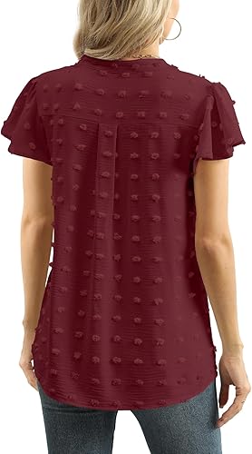 Miniatura 4 de YSYOKOW Womens Summer Tops Casual V Neck T Shirts Ruffle Short Sleeve Blouses Dressy Loose Fit Tunic