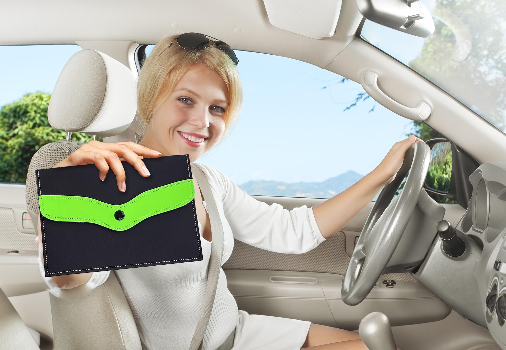 Portadocumenti In PVC Pubblimania - Chiusura A Bottone Per Auto, Moto E Viaggi, Nero/Giallo