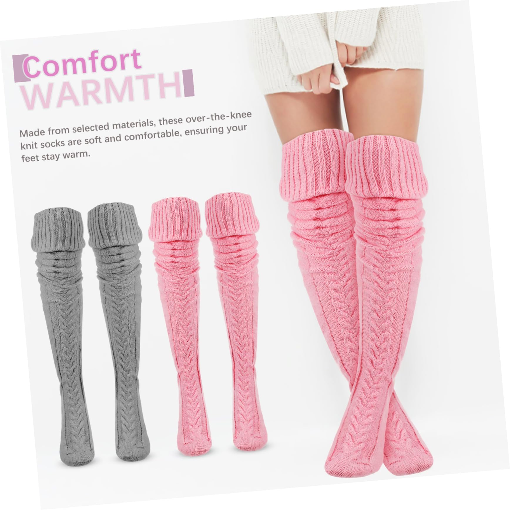 Beaupretty 2pares Calcetines De Mohair Para Mujer Calcetines Por Encima Rodilla De Punto Calentadores De Piernas Esponjosos Peludos Para Invierno Cómodos Para Uso Diario