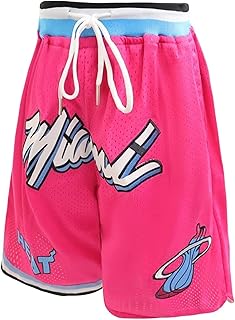 Miami Heat Pantalones Cortos de Baloncesto for Hombres al Aire Libre Uniforme de los Hombres al Aire Libre Secado rápido de Aptitud Pantalones Cortos de Playa con Bolsillo con Cremallera