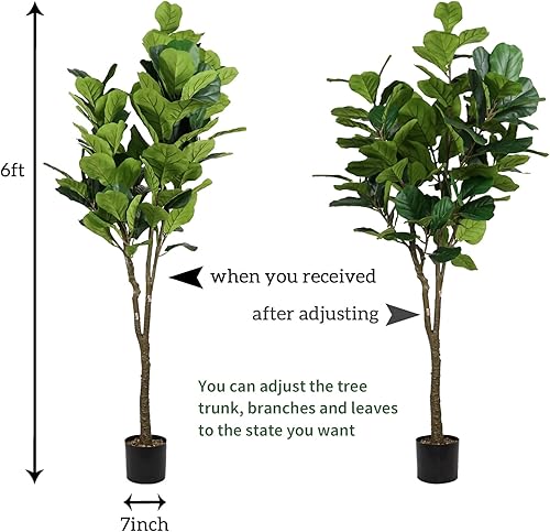 Miniatura 2 de Árbol de higuera de hoja de violín para interiores, ficus lyrata de imitación de 6 pies con 112 hojas, higuera falsa para decoración del hogar,