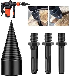 4PCS Firewood Log Splitter, Firewood Drill Bit Wood Splitter 32mm, 3 Handles Round+Square+Hex, Detachable Log Splitter Electric Drill Bits