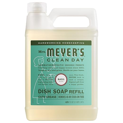 Mrs. Meyer's Liquid Dish Soap Refill, Biodegradable Formula, Basil, 48 fl. oz
