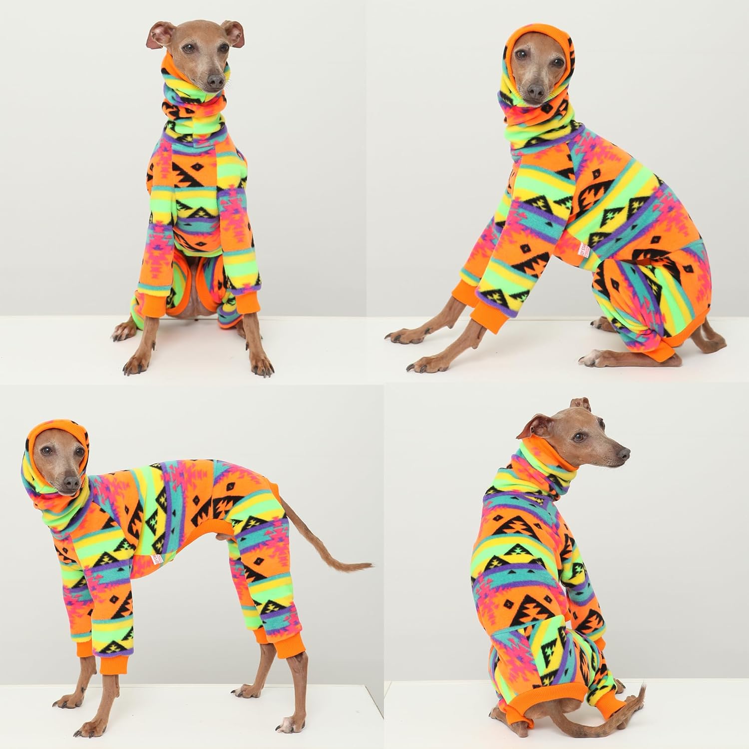 D Doggy Star Italian Greyhound Sweater Turtleneck Outfit Nordic Fleece Onesie Clothes Whippet for Dog Coat (M,Orange Nordic)