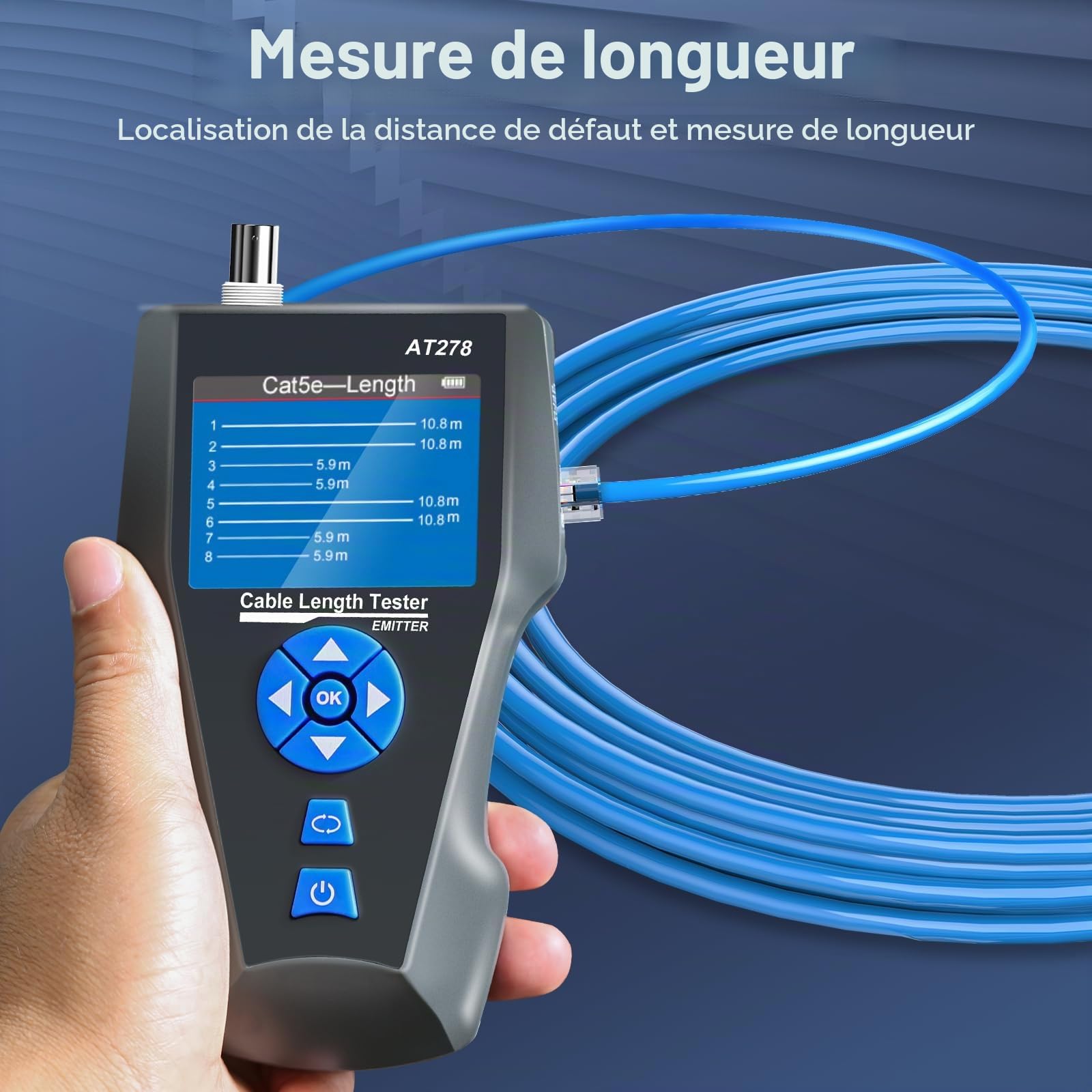 Testeur de câble réseau, NF-8601S TDR multifonction LCD Longueur de ligne Testeurs de point d'arrêt Testeurs RJ45/RJ11/BNC