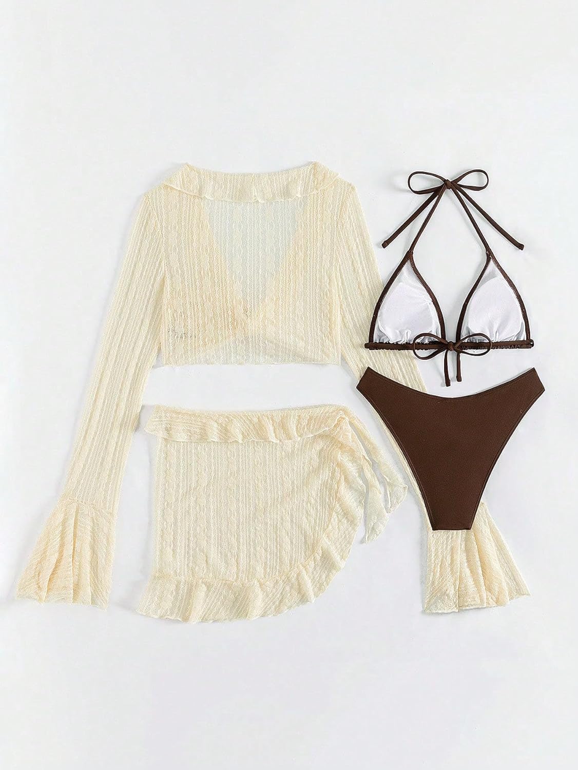 COZYEASE Women's 4 Piece Bikini Set - Cheeky Halter Triangle Swimsuit Set - Sheer Knot Bathing Suit Cover Up - Image 3