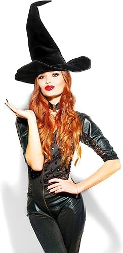Miniatura 6 de Haconba Paquete de 2 sombreros de bruja negra grande de Halloween, sombrero de bruja malvada con ala grande para Halloween, fiesta temática de