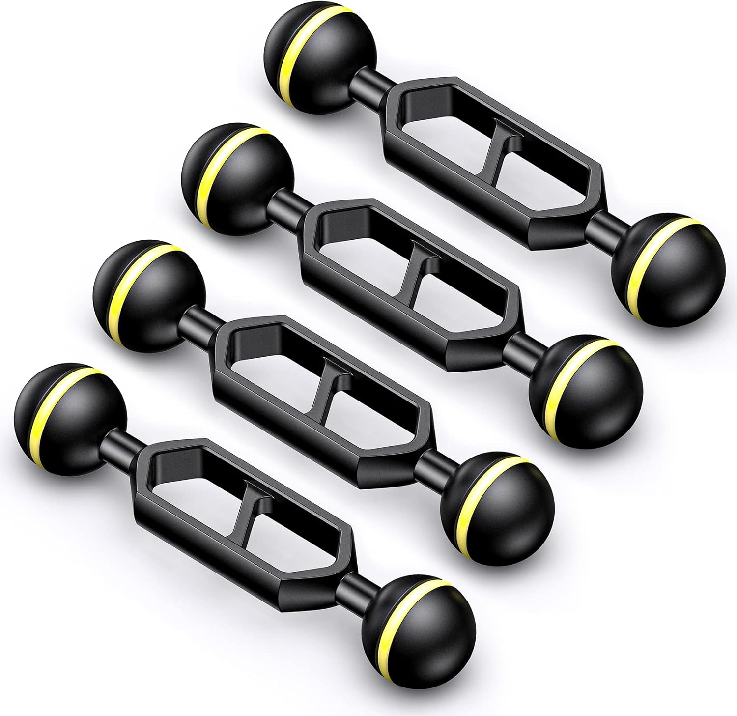 Seafrogs Aluminum Alloy Underwater Extension Arm, 1" Ball to YS Head Adapter, Carbon Fiber Dual Ball Arm for Strobe, Video Light, Diving Tray (4inch-4PCS)