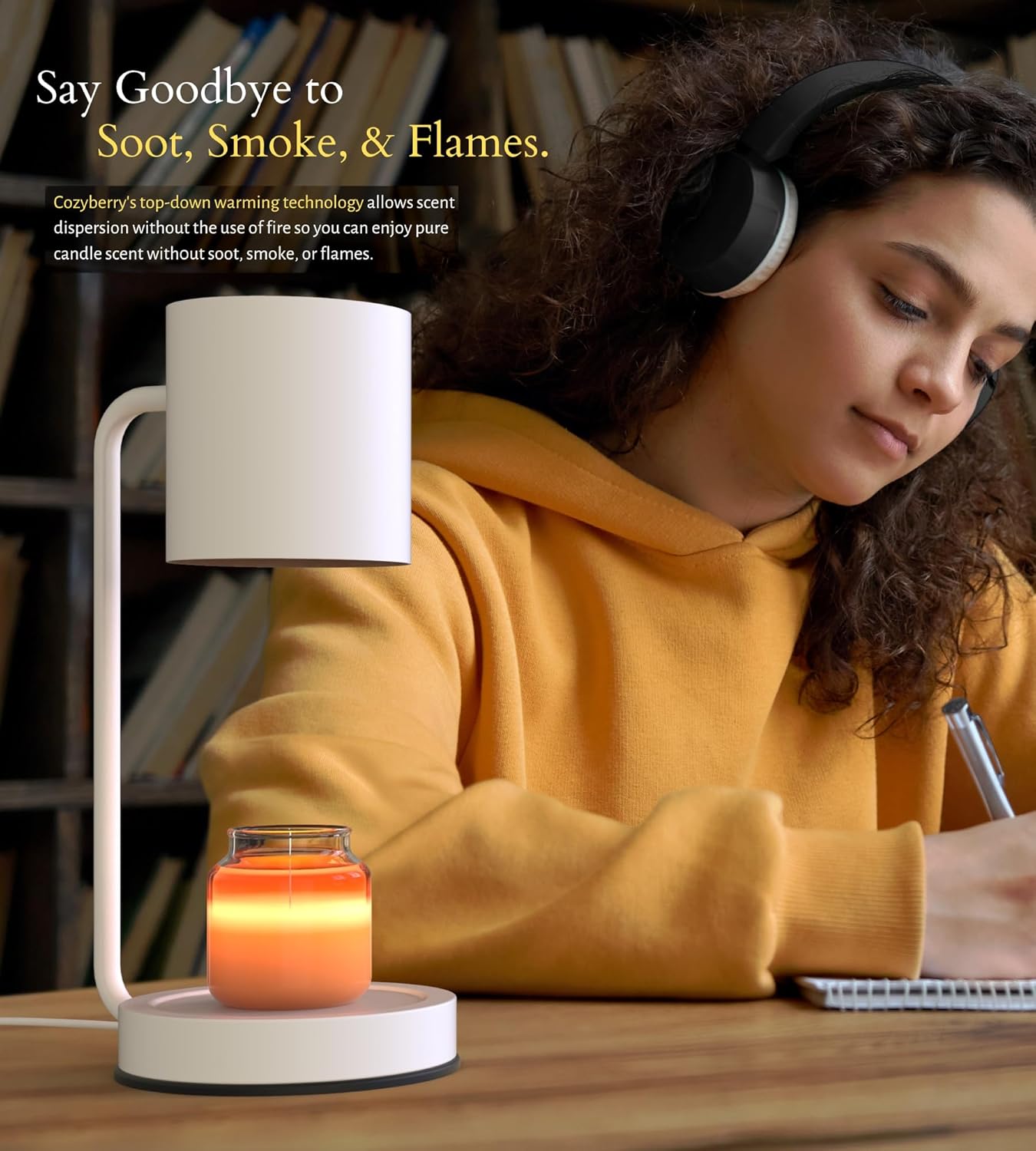 Cozyberry® Querencia™ Candle Warmer Lamp, Timer, 2 x Bulbs Included, Compatible with All Candles, Candle Lamp, 110-120V, Dimmable Candle Melter, Small & Large Size Jar Candles (White)