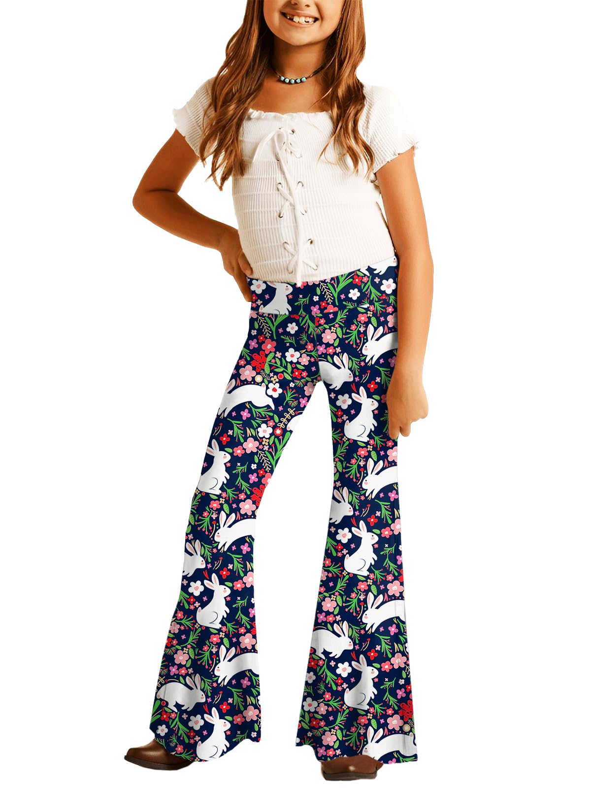Deerose Girls Halloween Hippie Bell Bottom Pants High Waist Flare Pants 5-14 Years