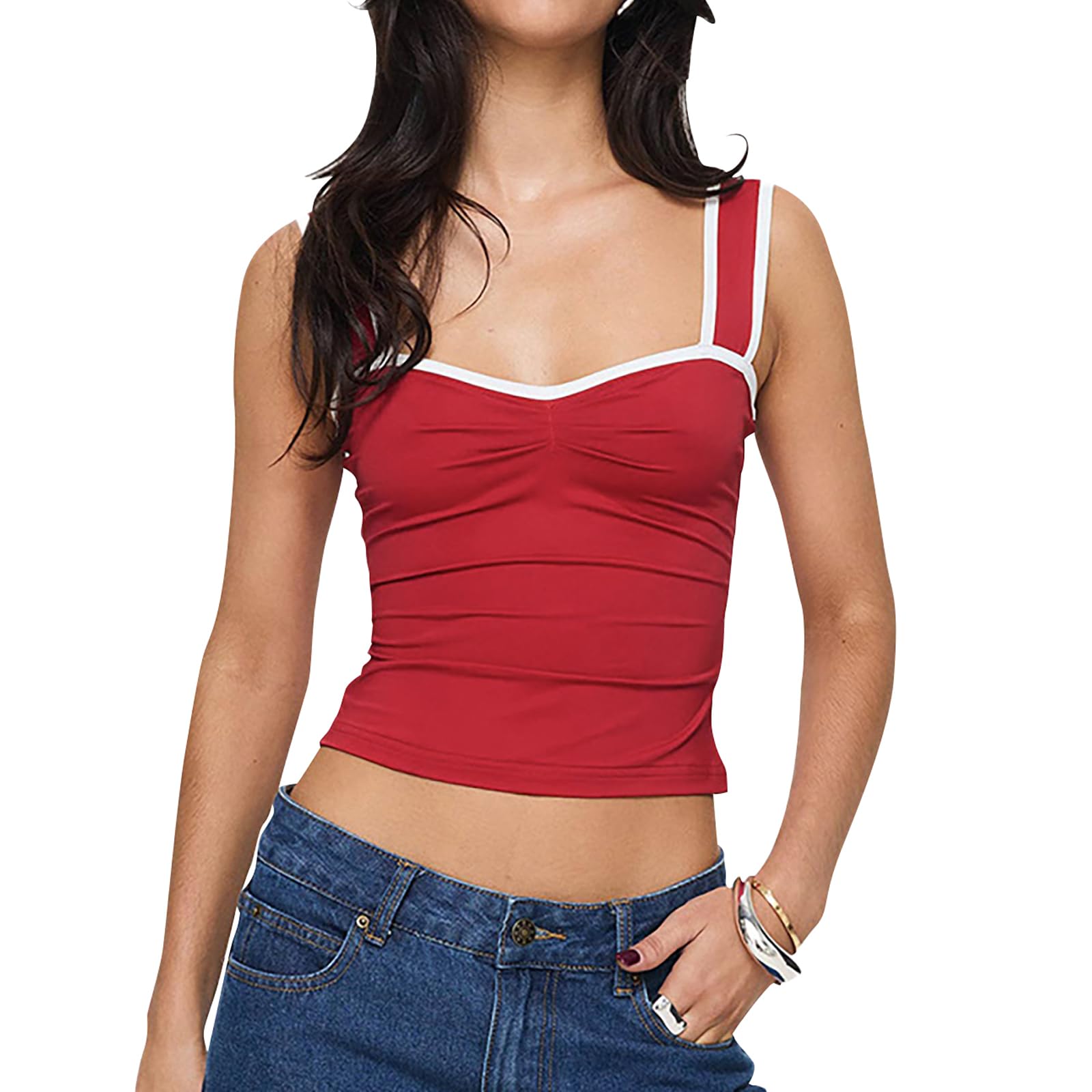 Going Out Tops for Women Trendy Summer Sexy Cute Crop Y2k Tank Tops Backless Sweetheart Basic Baby Tees Red L