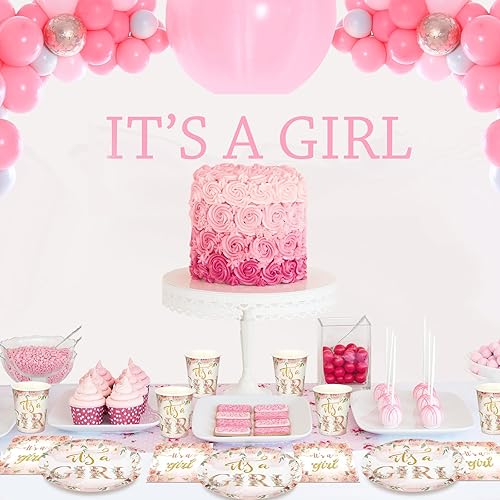 Miniatura 6 de Hushee Juego de 200 platos florales de papel para baby shower, servilletas, tazas, suministros de fiesta de baby shower, juego de vajilla desechable