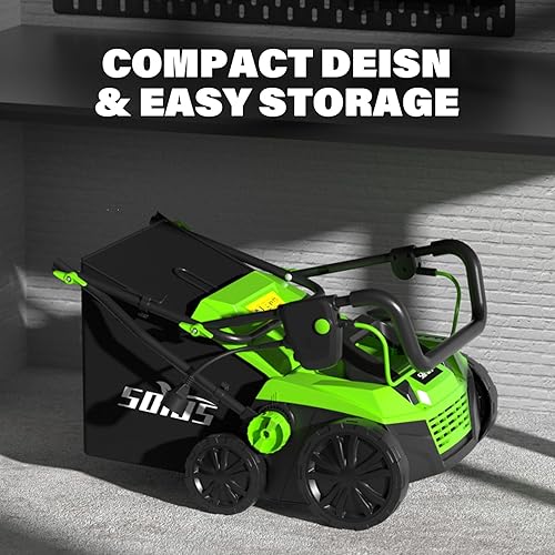 Miniatura 6 de SOYUS Dethatcher eléctrico y escarificador de 15 pulgadas y 13 amperios con bolsa de colección Thath extraíble de 45 L, desthatcher de césped con