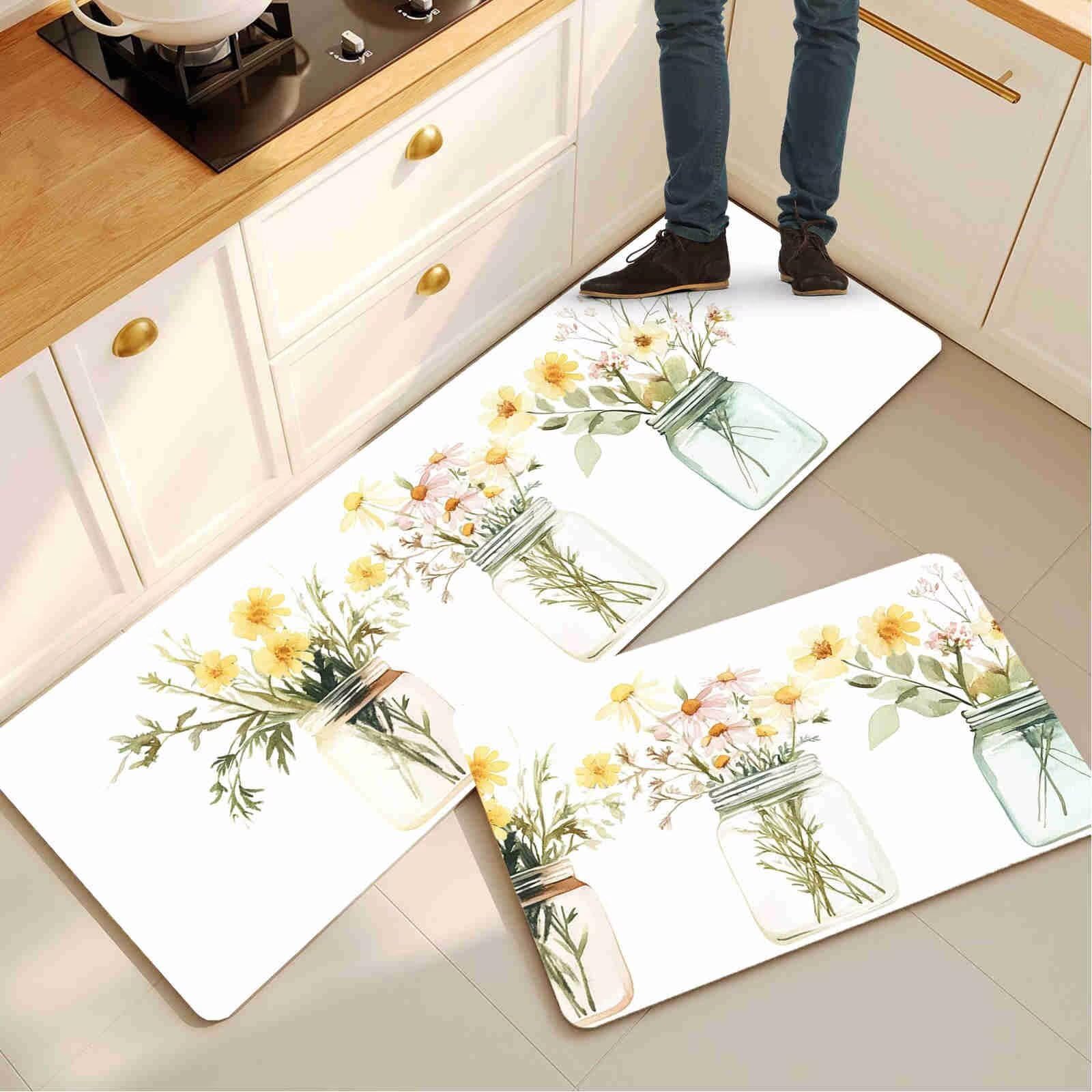 Tapis de couloir plant vert pour une décoration de cuisine naturelle