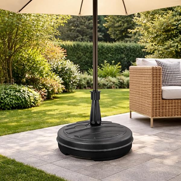 13L Garden Parasol Base Stand – Heavy Duty Umbrella Stand for Patio, Garden & Balcony – Stable, Durable & Weatherproof – Fill with Sand or Water | Fits 18–32mm Poles, Black or White (Black) - 4
