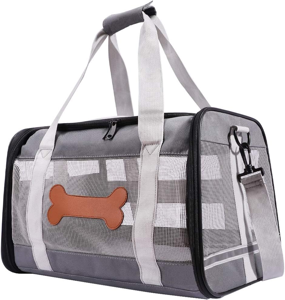 Isbasa Airline Approved Pet Carrier, Breathable Soft Sided Pet Travel Carrier Collapsible Puppy Carrier Sturdy Bottom Foldable Pet Carrier for Small Dogs and Cats Plane Airplane Car