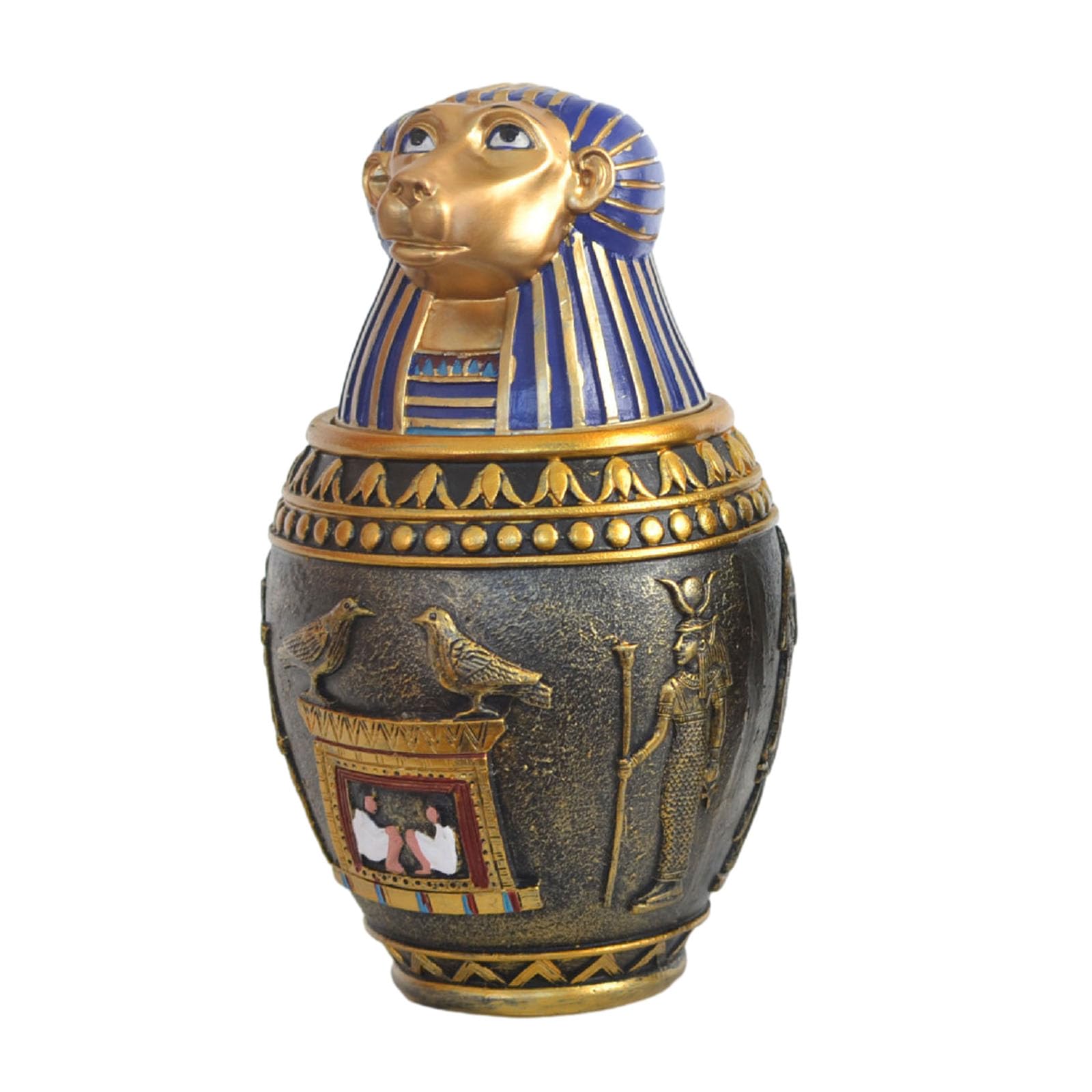 NUNETH Egyptian Statue Ornaments, Canopic Jar, Pet Urn for Ashes, Home Decor Sculpture, Resin Collectible Figurine,Golden (Hapi,S)