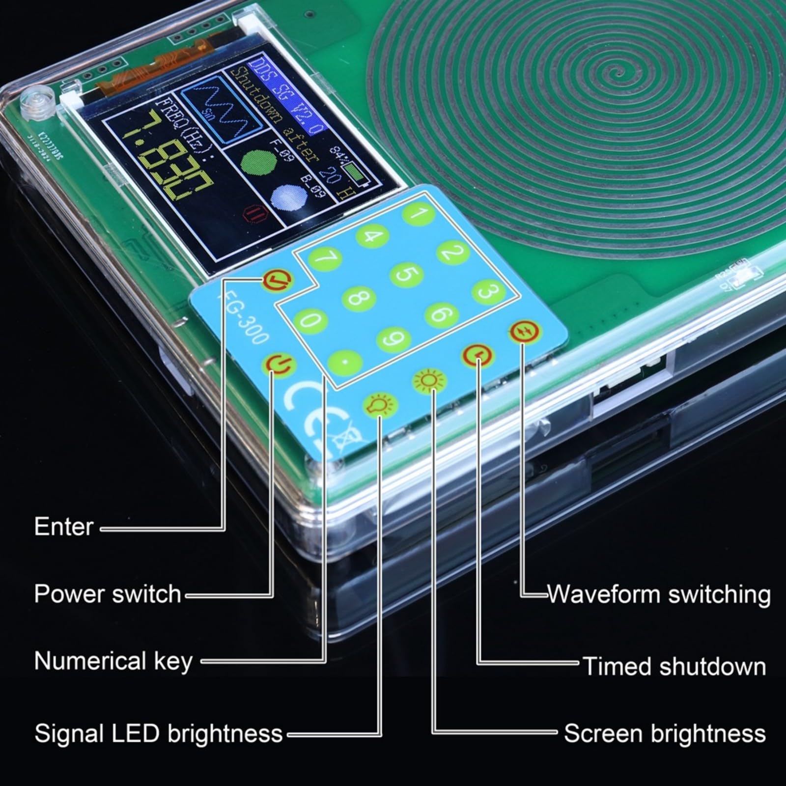 Multifunktionaler 200 kHz Frequenzgenerator, 0,001 Hz, Start ABS-Gehäuse, 10 Wellenformen, direkter Tasteneingang, wiederaufladbar, Multifunktionswellenformgenerator