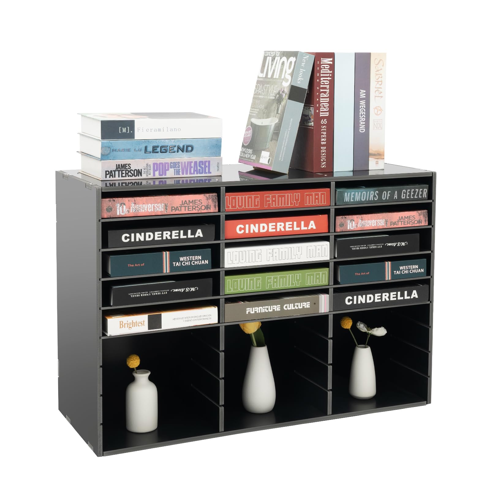Porta documenti con 27 scomparti, organizer da scrivania in PVC, portata fino a 50 kg, 80 x 30,5 x 55,1 cm, ideale per ufficio, casa e scuola (nero)