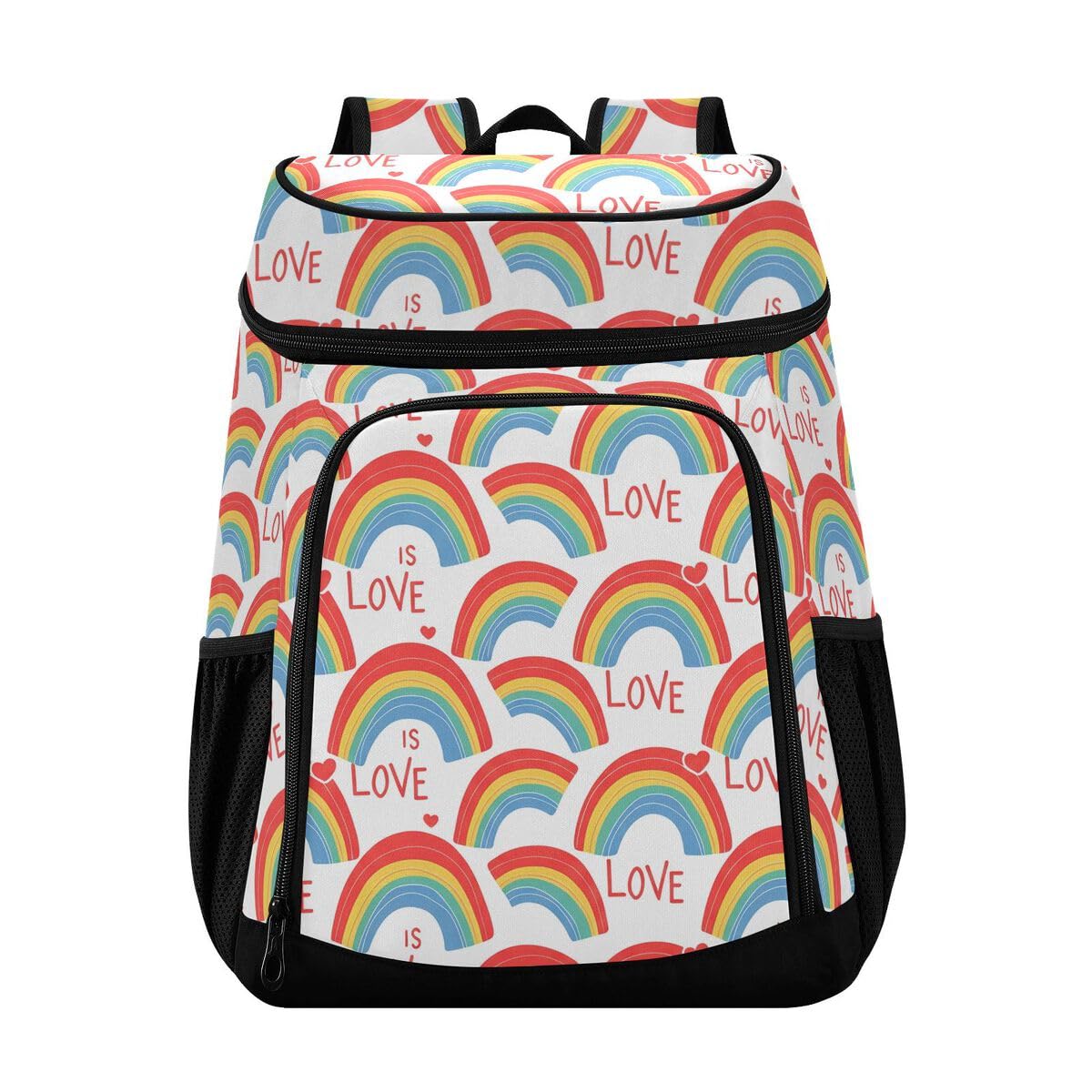 Rainbow Heart Love White Cooler Backpack Leakproof Insulated Lunch Cooler Bag 30 Cans Camping Backpacks for Beach Picnic Road Trip