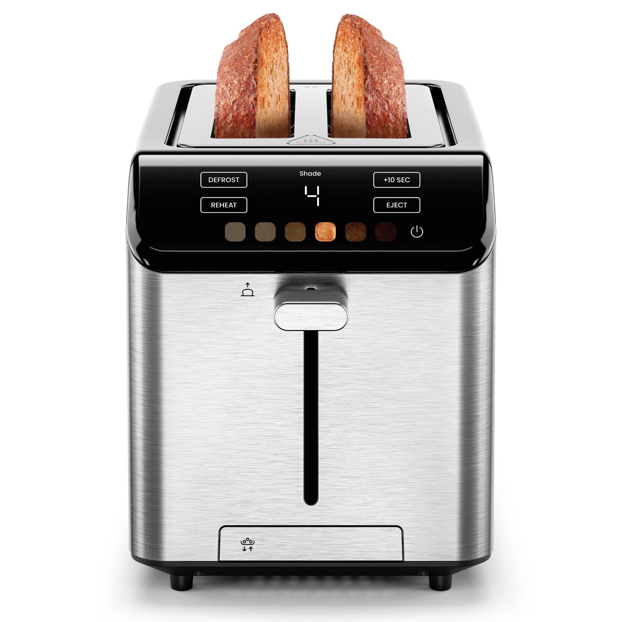 Tostapane digitale Smart Touch 2 fette, 6 impostazioni tonalità, tostapane 2 fette con fessure extra-large, touchscreen, +10 secondi, scongelamento, vassoio raccogli briciole rimovibile - Acciaio inox