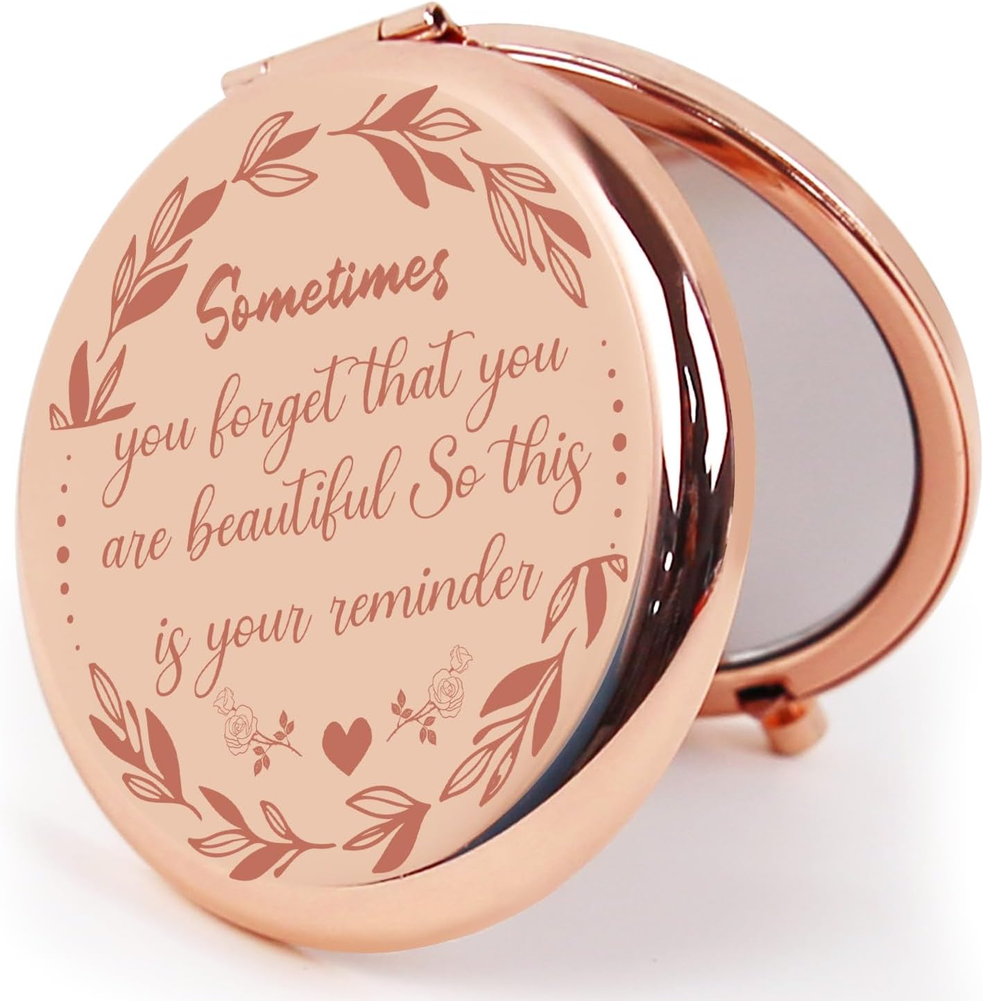 Compact Mirror Round 2.6” Metal Double Sided 1X/2X Engraved Pocket Mirror Gifts for Women Mom Wife Sister Daughter Niece Granddaughter (RGCn01)