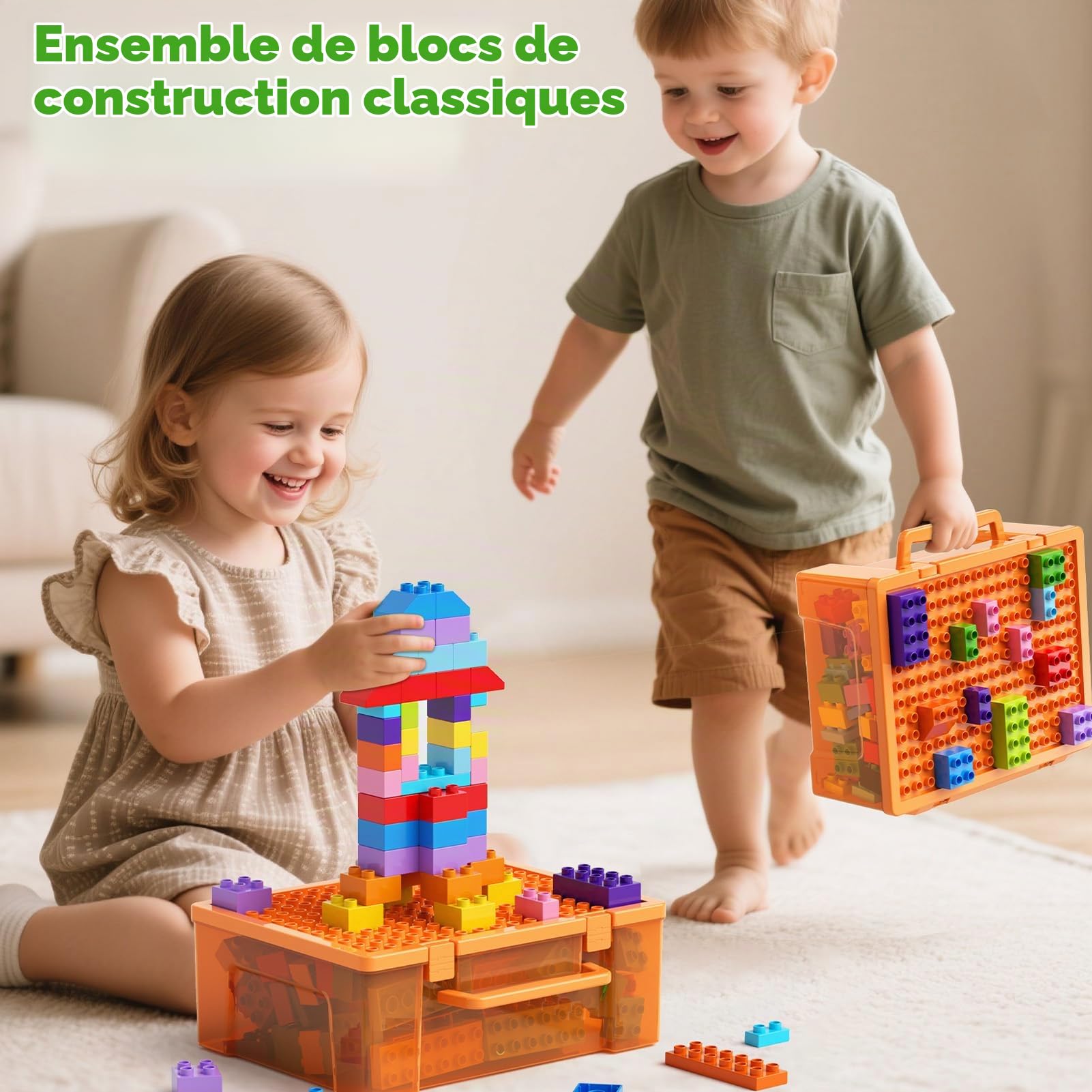 Blocs de Construction pour Enfants en Bas âge, 97 Blocs de Construction Classiques colorés, Jouets éducatifs pour Les Enfants en Bas âge de 3+