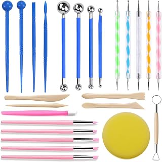 LANGQUN Polymer Clay Tools Set: Dotting, Sculpting, Nail Art, Carving, Modeling Kit with Stylus Pens, Rubber Nibs & Storage Bag