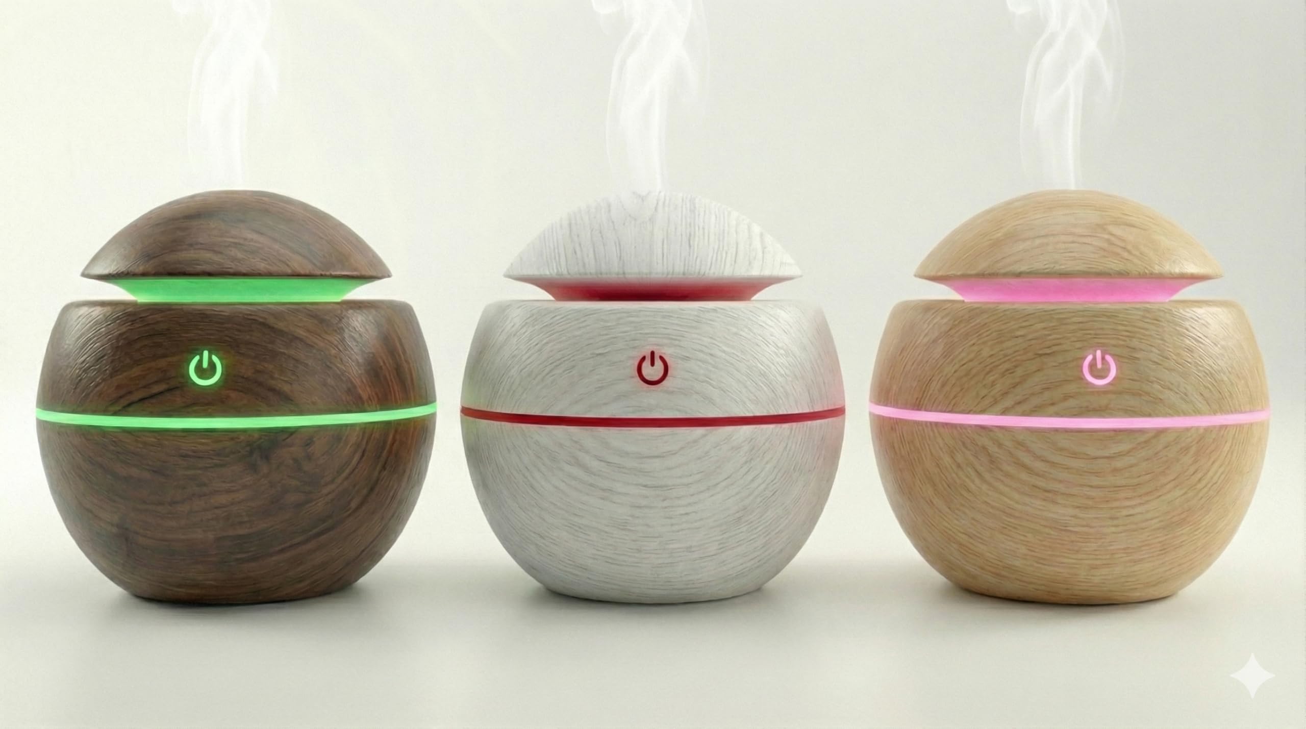 Vios Store Ultrasonik Hava Nemlendirici ve Aroma Difüzörü - 3 Farklı Renk Seçeneği (Beyaz, Açık ve Koyu Ahşap) - Küre Tasarım Buhar Makinesi, LED Işıklı ve Sessiz Oda Kokusu Yayıcı (USB) (KOYU AHŞAP)