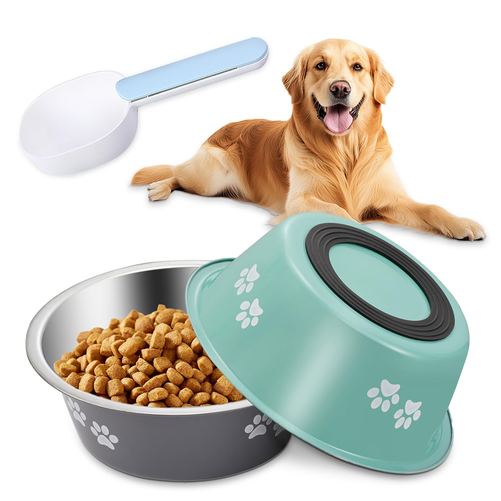 2 Pack Stainless Steel Dog Bowls, Dog Food Water Bowls with Non Slip Bottom, Metal Pet Feeding Bowls for Medium Large Dogs