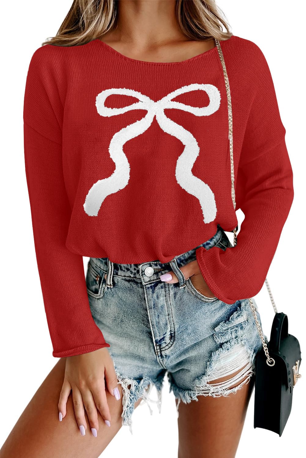 Women Merry Christmas Sweater Long Sleeve Xmas Knitted Top Funny Holiday Graphic Pullover Tops 2024 Trendy