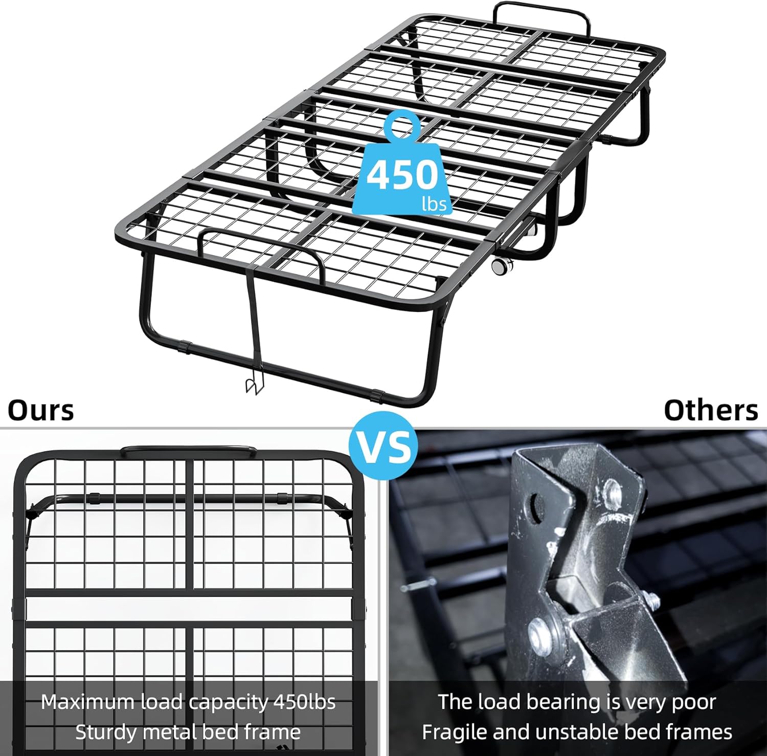 CAIYUN Folding Bed with Mattress, Portable Rollaway Bed for Adults - Foldable Cot Size Bed Frame with 5" Memory Foam Mattress and Storage Cover, Guest Day Bed with Metal Fold Up Bed on Wheels, 75"x31" - Image 4