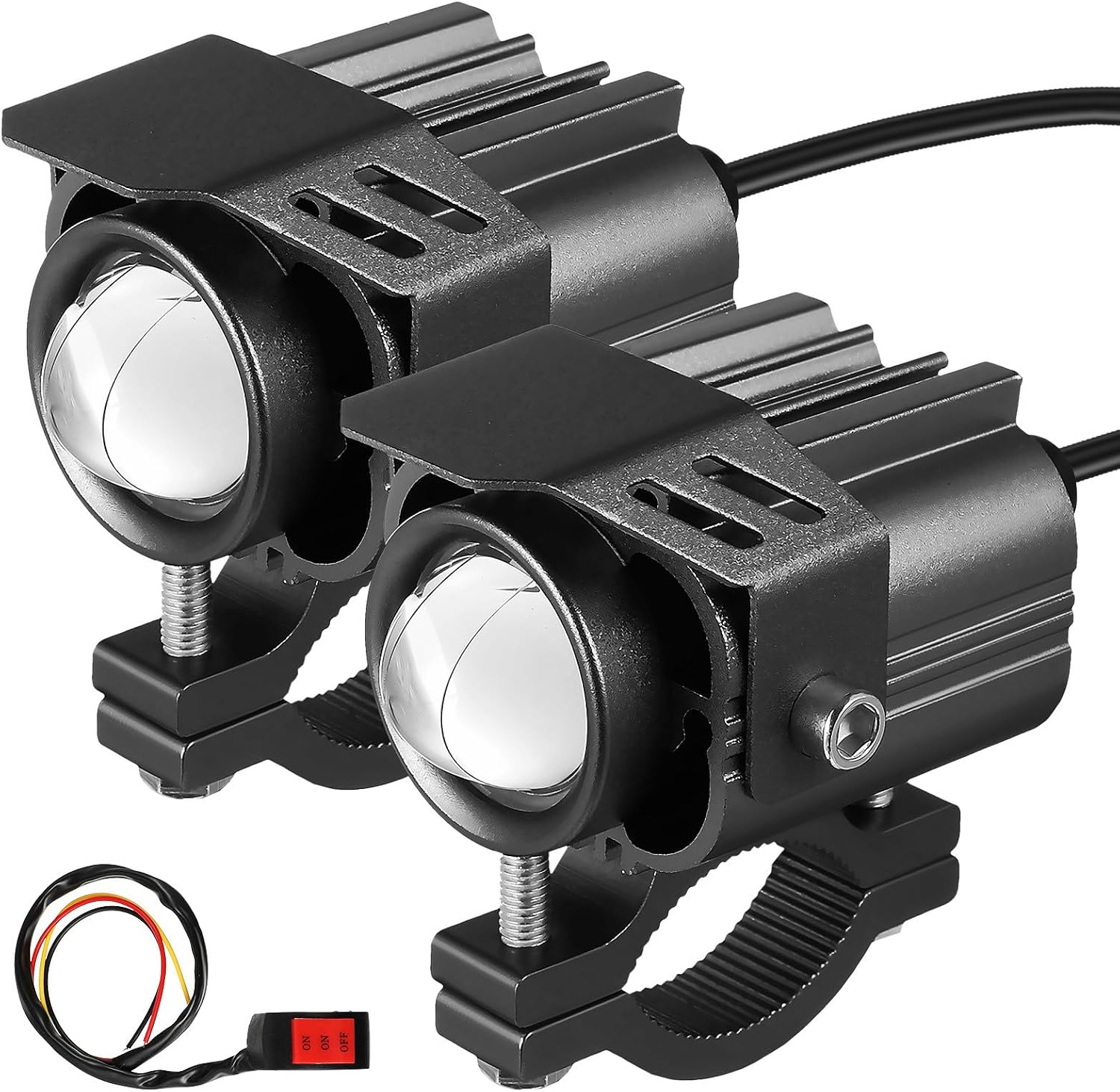 Mobestech 2pcs Motorcycle Bicolor Led Lights Fog Lights High Visibility Easy Install Metal for Motorcycles Electric Bikes