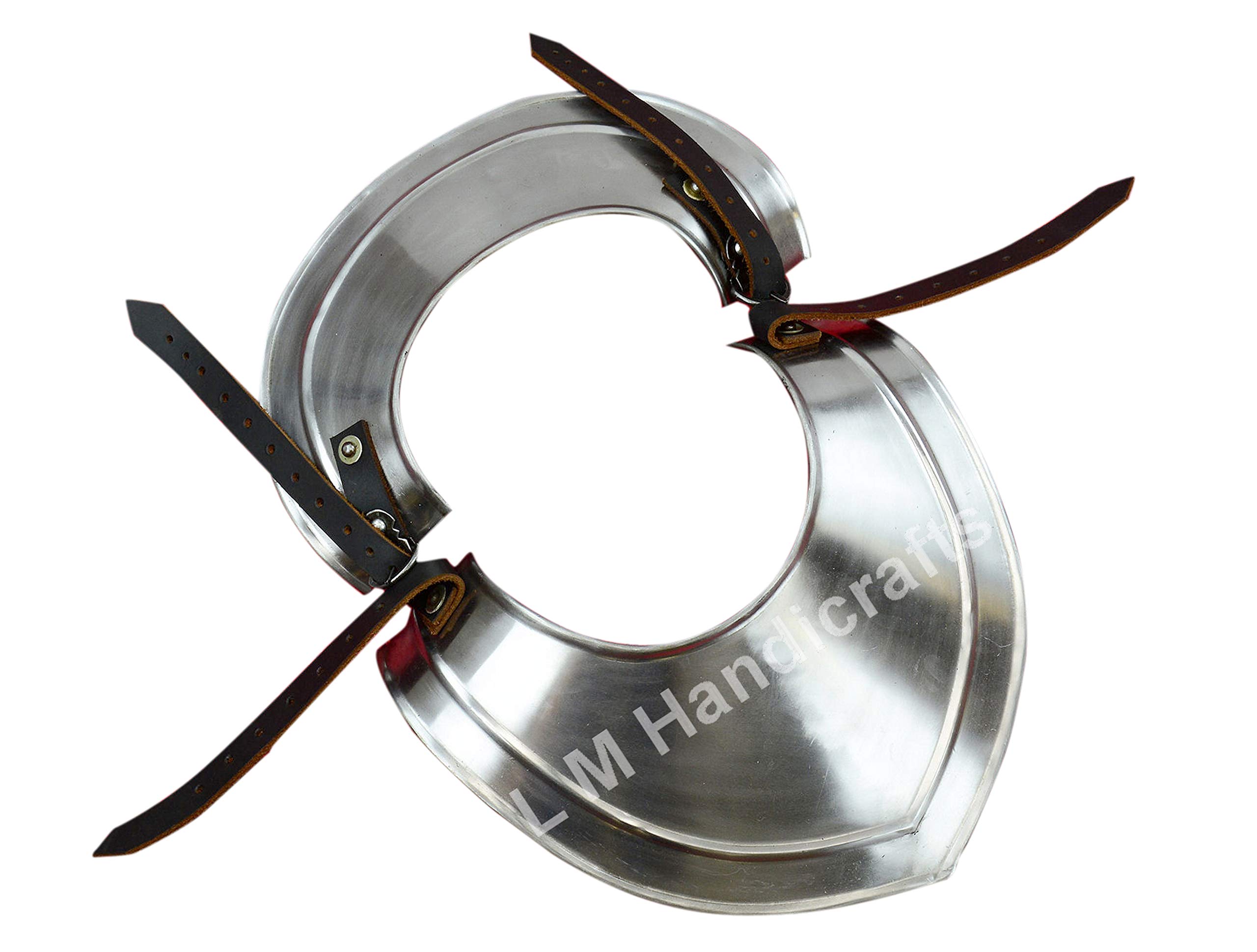 L M HandicraftsMedieval Gorget Neck Protection Pauldron Armor 18 Gauge Silver Knight Armor Chainmail Shirt Crusader Costume Knight Helmet