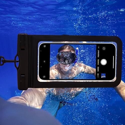 Miniatura 4 de Foamia Funda impermeable para iPhone 141312 Pro Xs Max, funda para nadar y otros teléfonos de hasta 7 pulgadas con cordón, 2 unidades, color negro