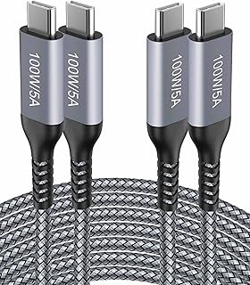 USB C to USB C Cable【100W/5A 10FT 2Pack】Type C Fast Charging,Long Nylon,Charger Cord Compatible for Samsung Galaxy S21/S20,Note 10/20,A71,Google Pixel 6 Pro/5/4a,2021 iPad Mini 6,MacBook Air,iPad Pro