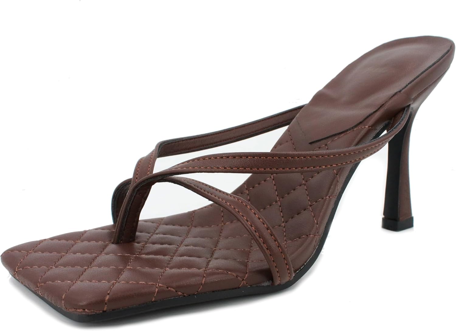 Women's Strappy Thong Heeled Sandals Slip On Stiletto Heels Flip Flops Square Open Toe T Strap High Heel Sandals Slide Summer Dressy Sandals