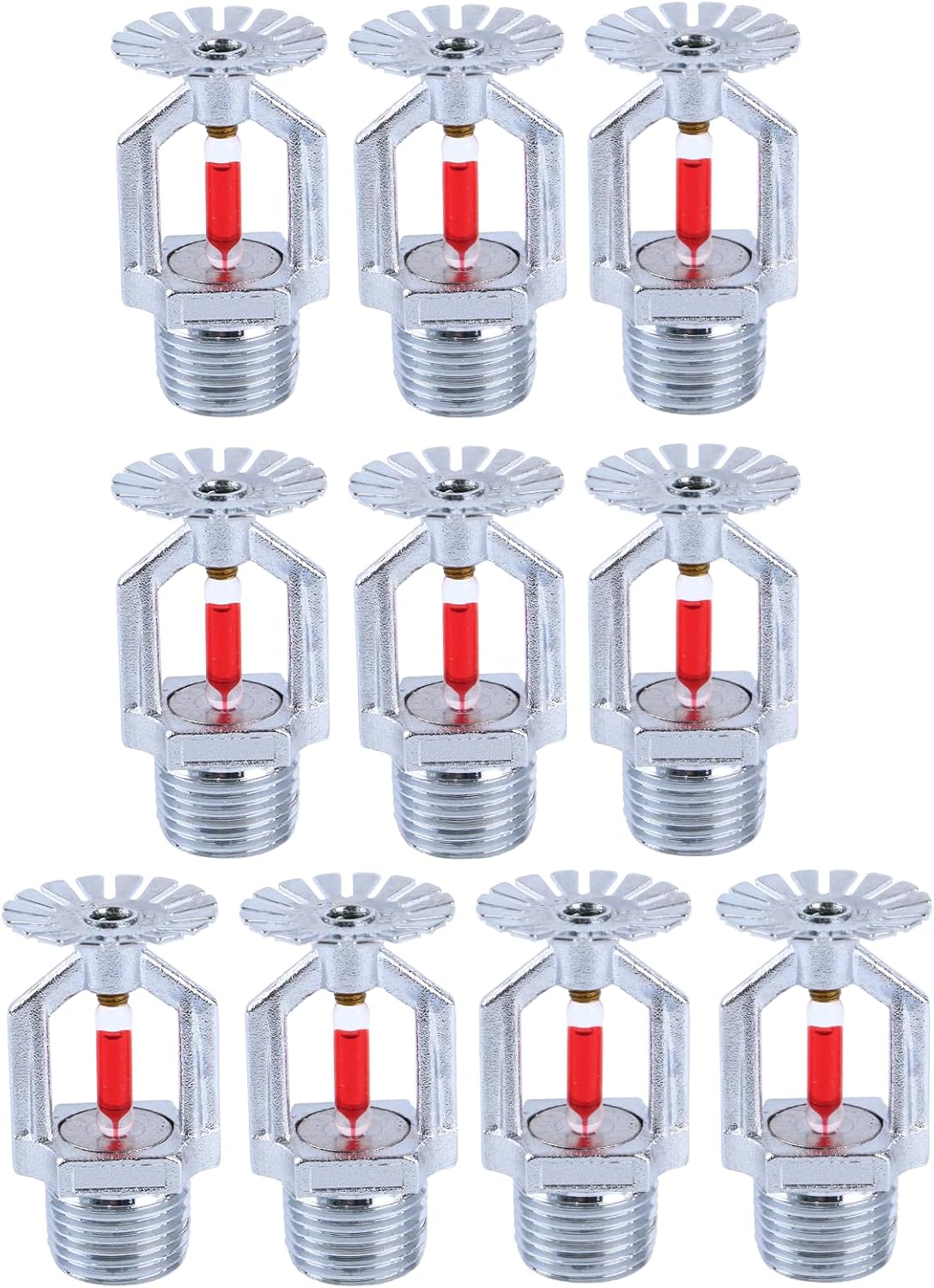 ACYOGIE 10-Pack Copper Chrome Fire Sprinkler Heads, 1/2" NPT Pendent K80 Fast Response 155°F for Homes, Factories, Warehouses