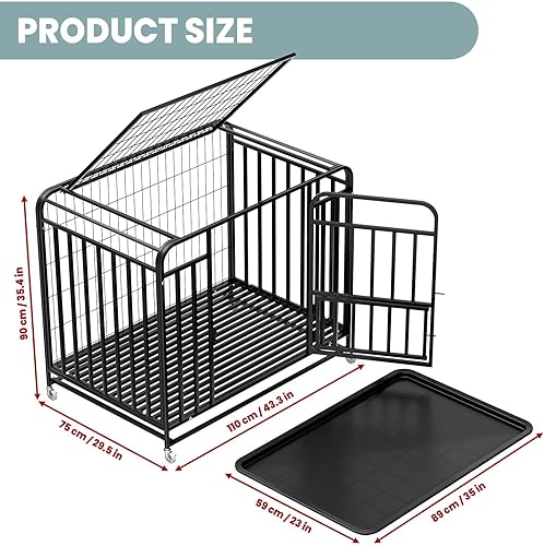Miniatura 4 de Jaula resistente de 42 pulgadas para perros extragrandes, de acero a prueba de escapes, con ruedas bloqueables y puertas dobles, jaula XXL