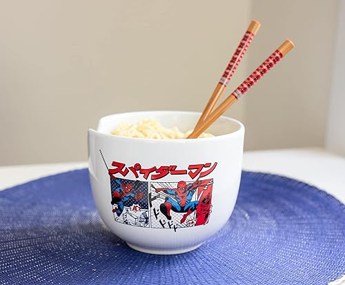 Miniatura 3 de Silver Buffalo - Cuenco con palillos para arroz, fideos o ramen, de cerámica, modelo viñetas de cómic de estilo manga japonés de Spider-Man, de